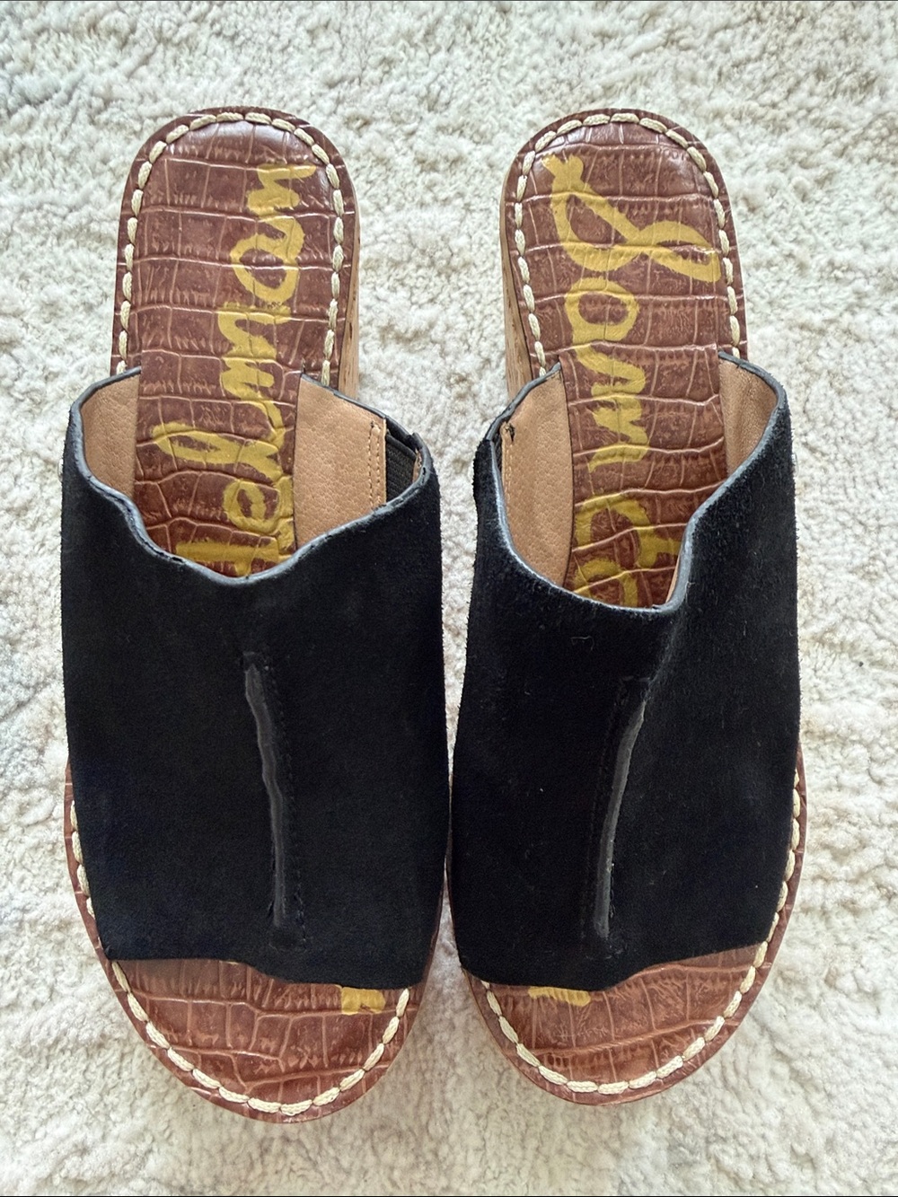 Sam Edelman Black Suede Open-Toe Slide Mules